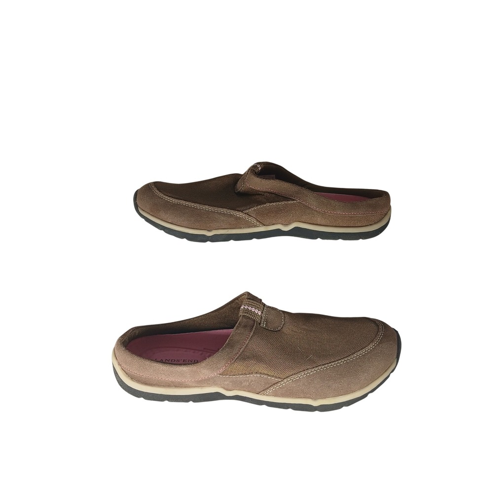 Lands' End Clogs 10B Brown Mesh Suede Mules Slip On Gorpcore Comfort Walking